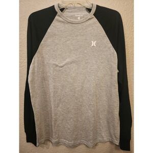 Hurley Mens Size Large Black Gray Casual Long Sleeve Crew Neck Raglan T Shirt